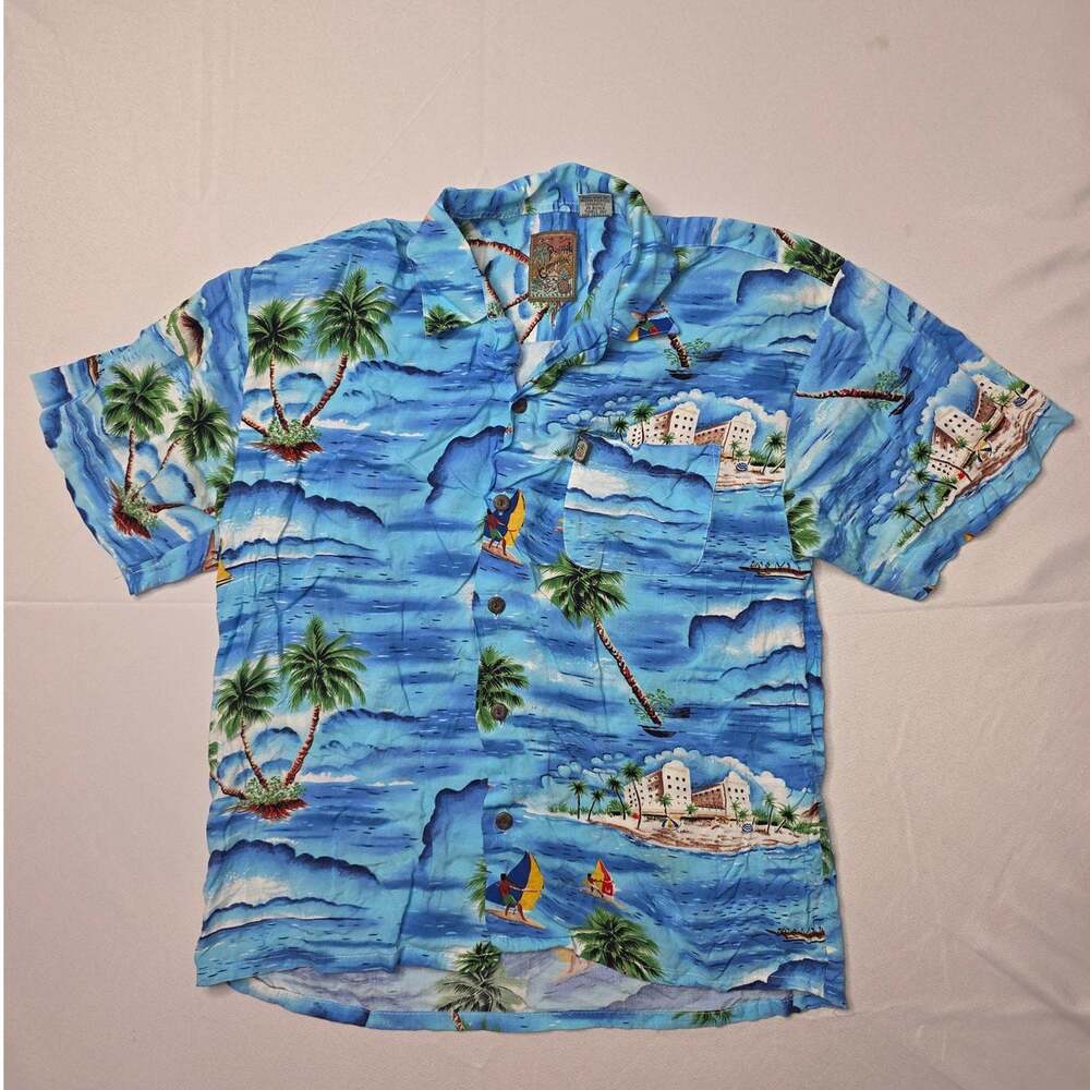 Pineapple Connection Men's tropical Hawaiian button-up shirt Size L